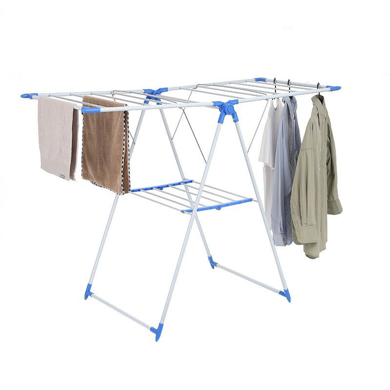 Nouveau cintre transfrontalier en plastique à pulvérisation de fer sur pied, support de séchage pliable et rétractable portable, support de rangement portable simple
