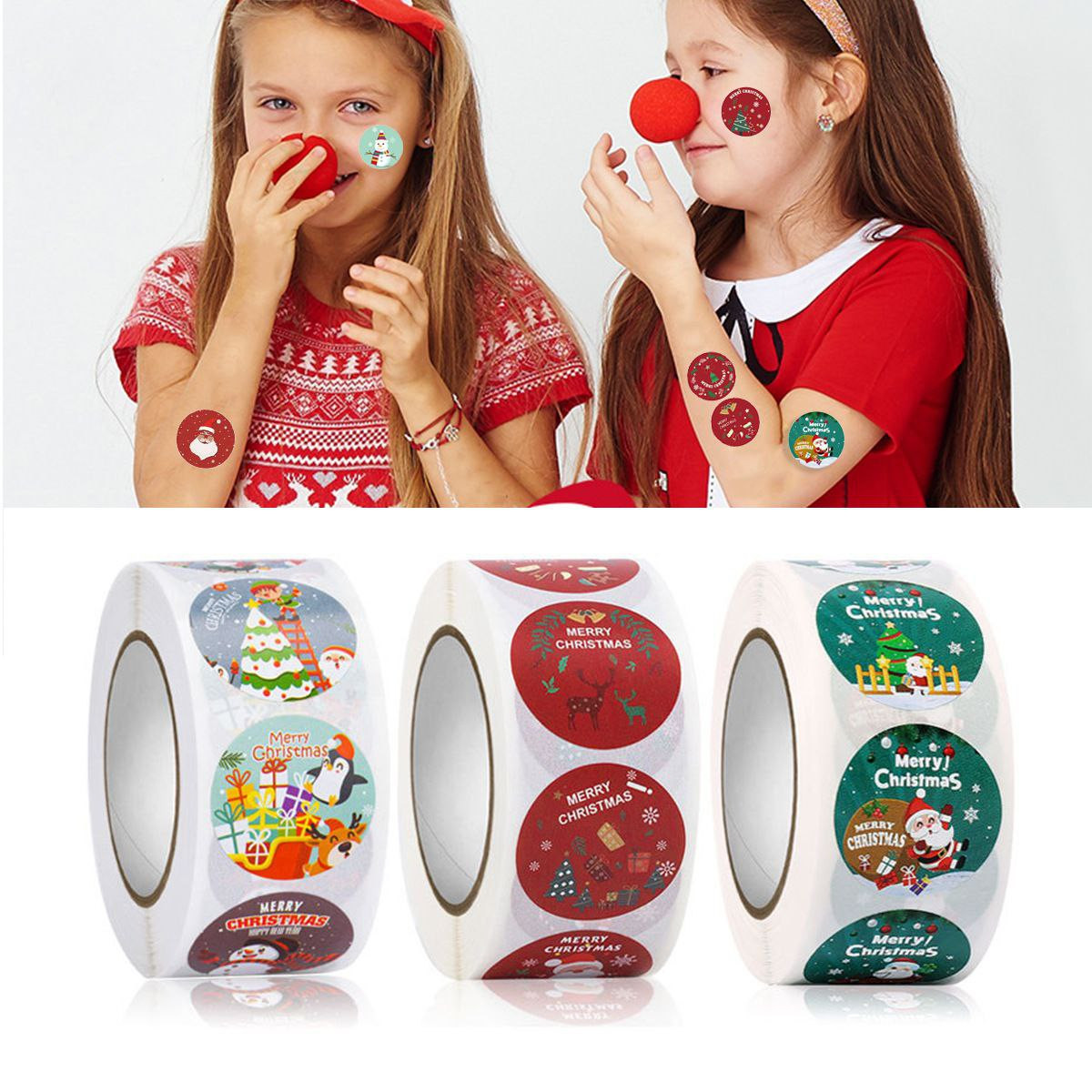 Offre spéciale de 500 autocollants cadeaux de Noël ronds imprimés en rouleau d'étiquettes autocollantes décoratives 2.5cm/500